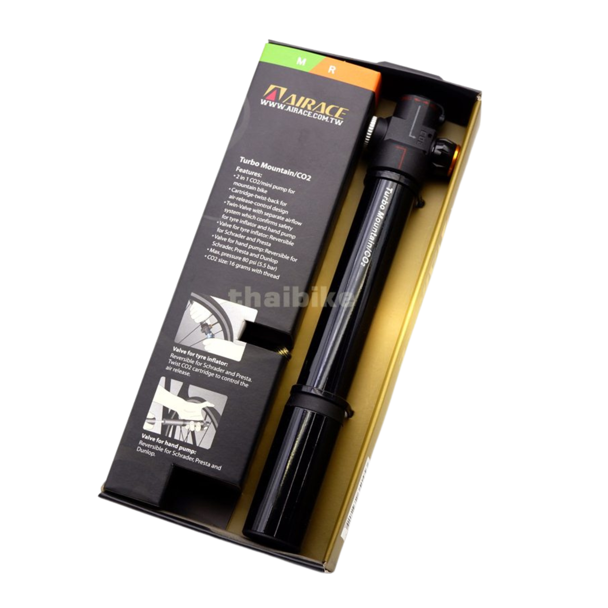 สูบจักรยานแบบพกพา พร้อมหัว CO2 AIRACE AC-06 สูบ CO2