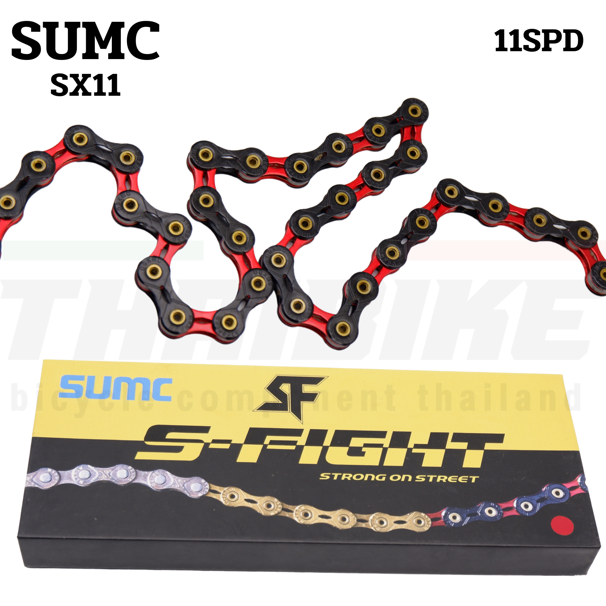โซ่จักรยาน S-FIGHT SUMC 11SPD รุ่นสุดเบา สีแดงดำ 116ข้อ SX11 รองรับ SHIMANO SRAM CAMPAGNOLO