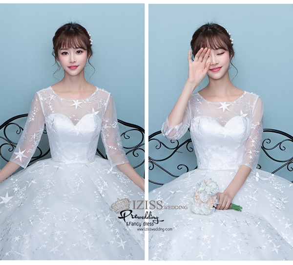 BR318 **พร้อมส่ง**ชุดแต่งงาน&ชุดเจ้าสาวแบบยาวสีขาวเกรดพรีเมี่ยม หรูหราน่ารัก สวยโดดเด่นไม่ซ้ำใคร