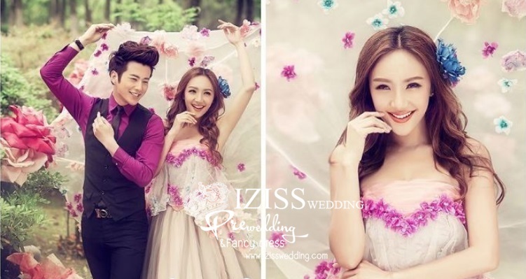 PW147 - Pre order ชุดคู่ถ่ายพรีเวดดิ้ง (prewedding dress) & ชุดแต่งงานแฟนซี (Fancy wedding dress)ชายหญิง "ธีมสีครีม-ม่วง"