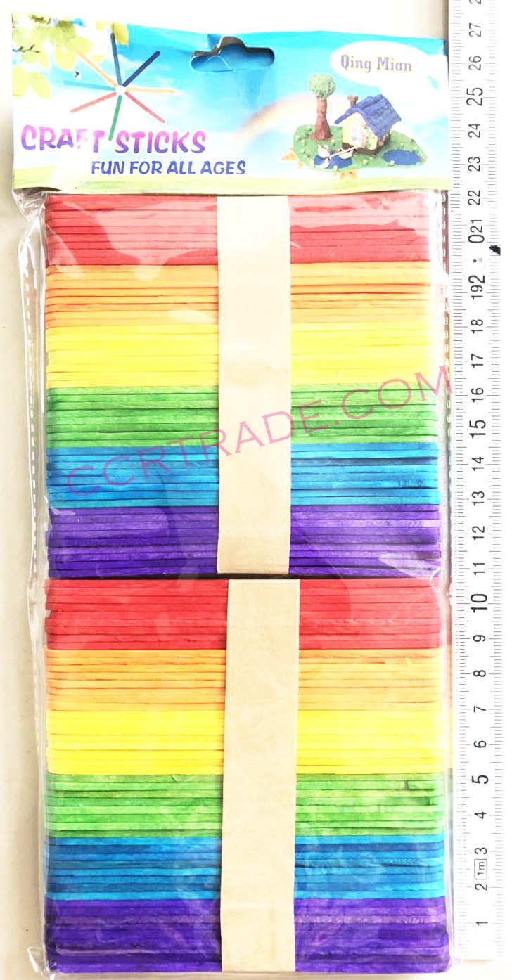 ไม้ไอติมสีสด 100 ชิ้น (หน้า 10 มิล) แผง 27 ซม.