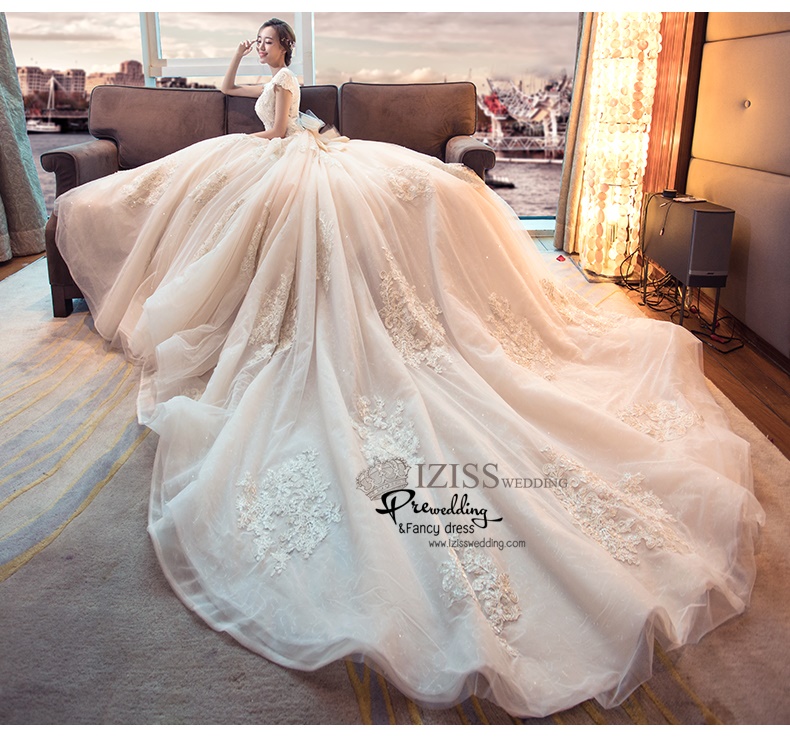 BR328 **พรีออเดอร์**ชุดแต่งงาน&ชุดเจ้าสาวแบบยาวอลังการ สีขาวเกรดพรีเมี่ยม หรูหราน่ารัก สวยโดดเด่นไม่ซ้ำใคร