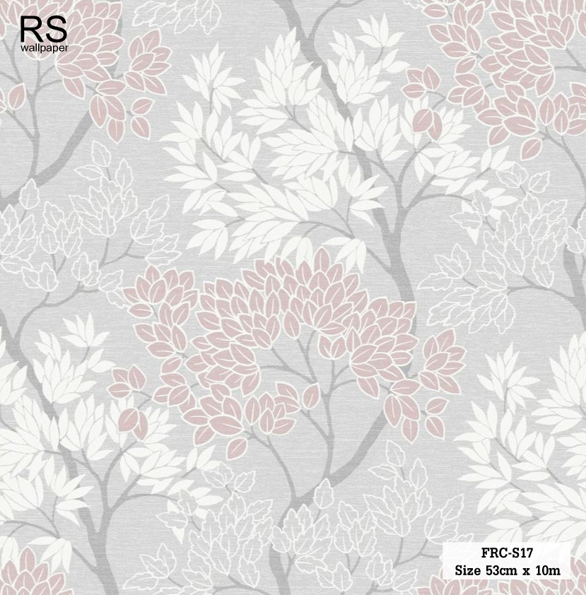วอลเปเปอร์ ลายใบไม้สีชมพูพื้นสีเทา FRC-S17