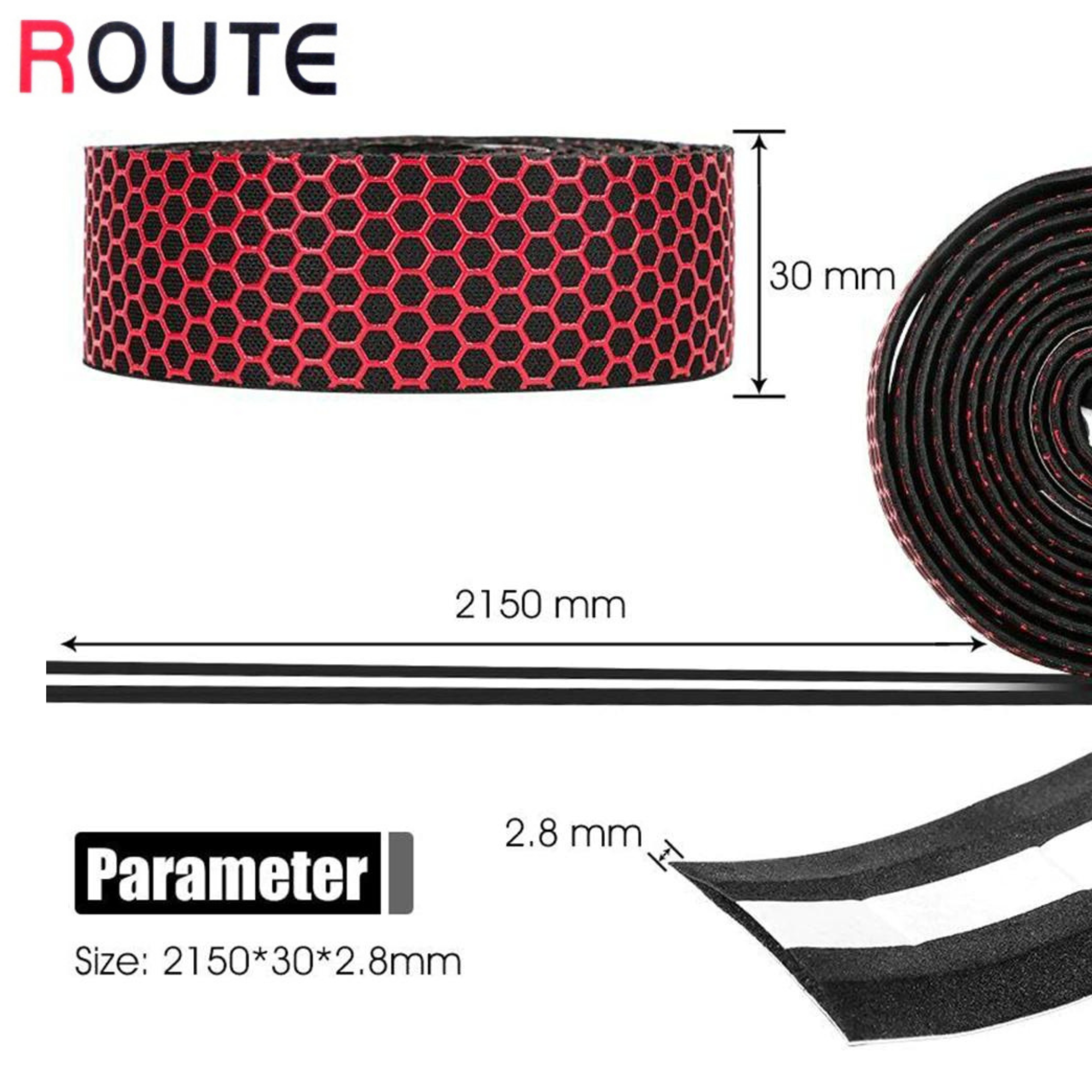ผ้าพันแฮนด์จักรยานเสือหมอบลายรังผึ้ง ROUTE นุ่ม ติดมือ