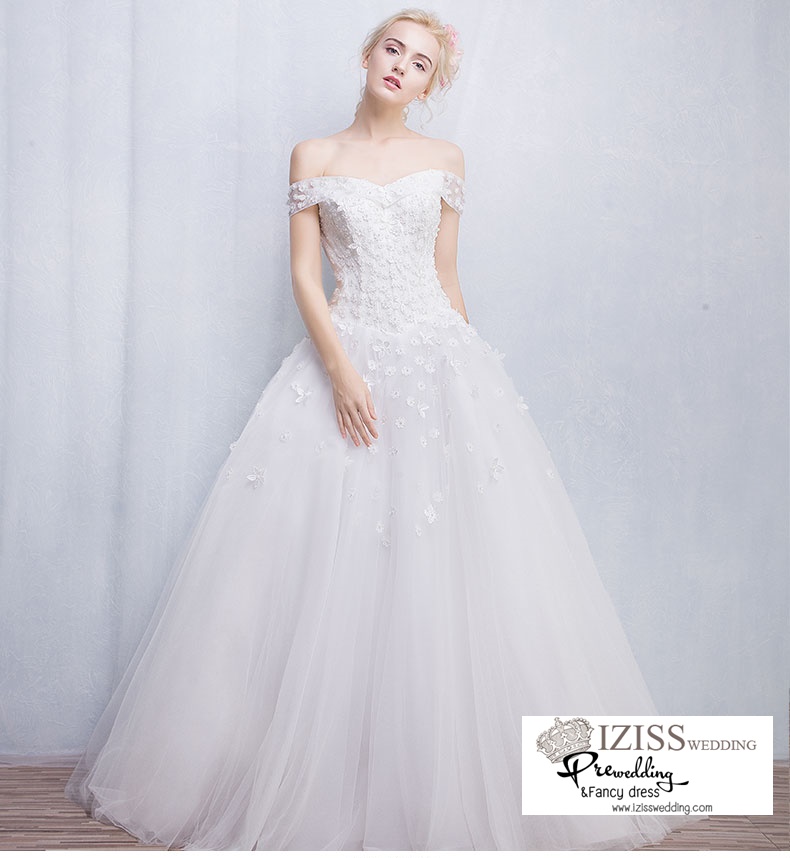 ฺBR103 **พรีออเดอร์**ชุดแต่งงาน&ชุดเจ้าสาวแบบยาวสีขาวเกรดพรีเมี่ยม เปิดไหล่ มีแขน หรูหราน่ารัก สวยโดดเด่นไม่ซ้ำใคร