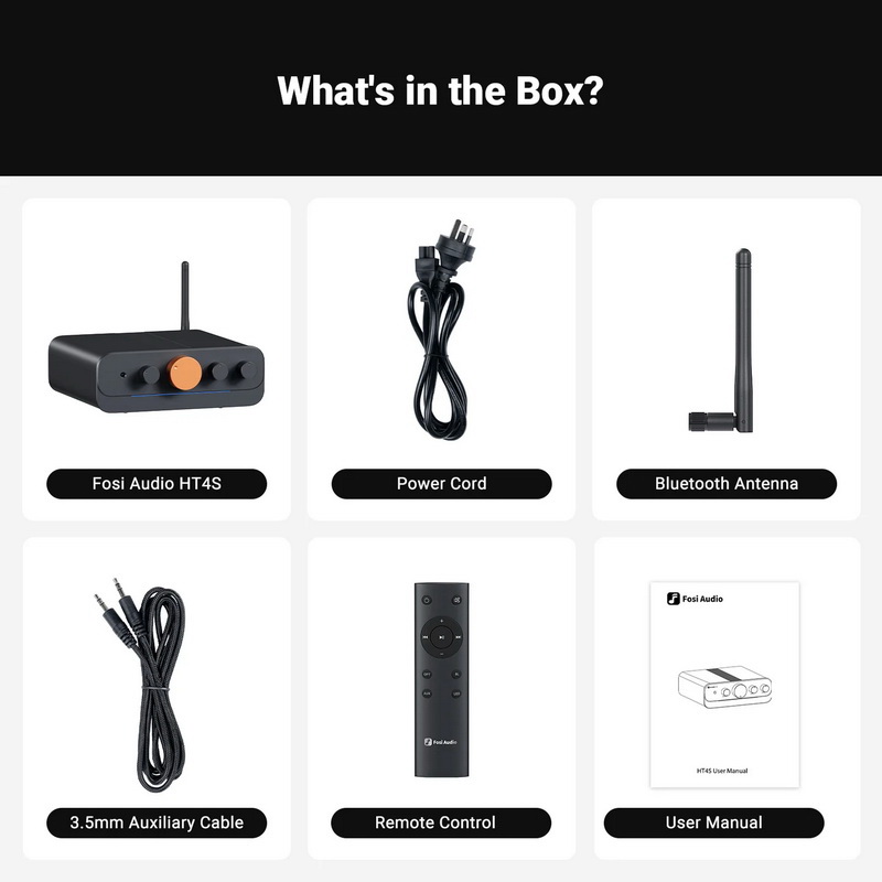 Fosi HT4S Bluetooth Amplifier ตั้งโต๊ะ ชิป TPA3116 x2 รองรับการตั้งค่าช่องสัญญาณเสียง 4.1 หรือ 5.0 ประกันศูนย์ไทย