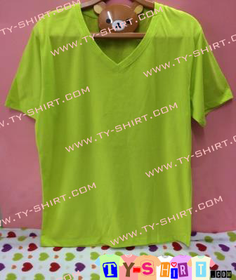 เสื้อยืดคอวีแขนสั้นสีเขียวตอง เสื้อยืดเปล่า เสื้อคอวี