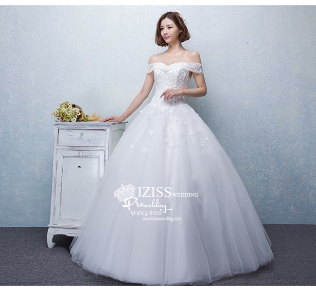 BR151 **พรีออเดอร์**ชุดแต่งงาน&ชุดเจ้าสาวแบบยาวสีขาวเกรดพรีเมี่ยม เปิดไหล่ มีแขน หรูหราน่ารัก สวยโดดเด่นไม่ซ้ำใคร