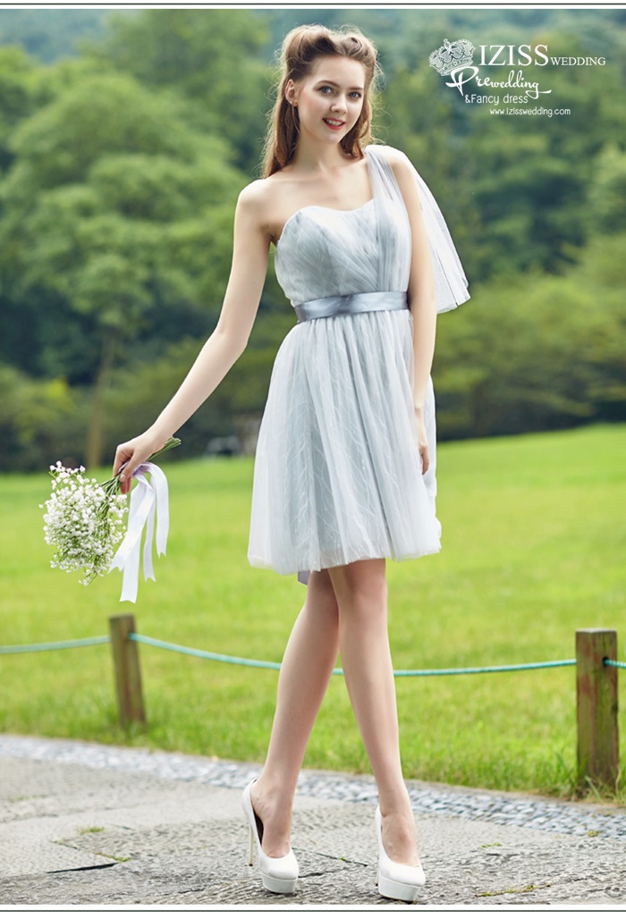 ฺBM0121 - พรีออเดอร์ ชุดเพื่อนเจ้าสาวราตรีสั้นธีมสีเขียวมินท์/สีเทา น่ารักมากๆค่ะ