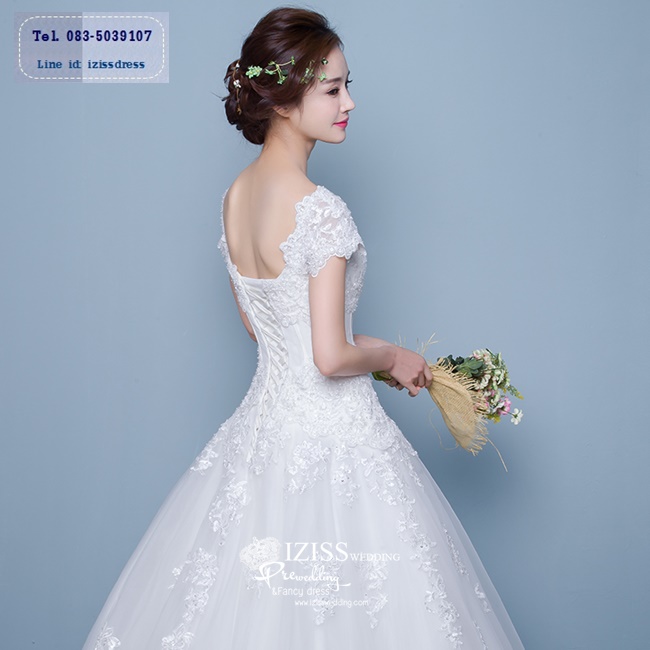 BR192 **พรีออเดอร์**ชุดแต่งงาน&ชุดเจ้าสาวแบบยาวสีขาวเกรดพรีเมี่ยม เปิดไหล่ มีแขน หรูหราน่ารัก สวยโดดเด่นไม่ซ้ำใคร
