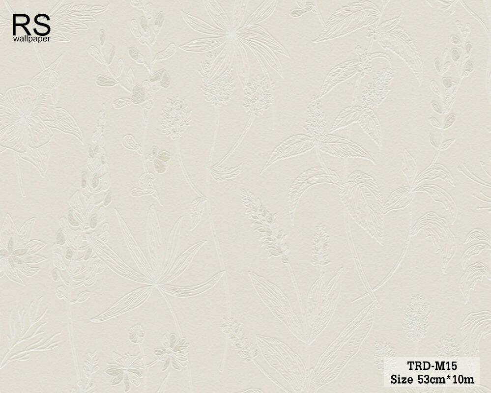 วอลเปเปอร์ ลายใบไม้ ลายดอกไม้ พื้นเทาอ่อน TRD-M15