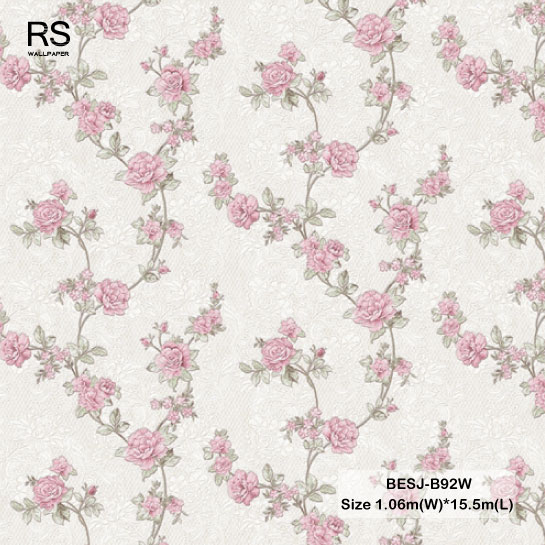วอลเปอร์ลายดอกไม้สีชมพู พื้นสีน้ำตาลอมชมพู BESJ-B92W