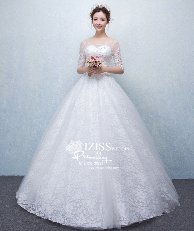 BR123 **พรีออเดอร์**ชุดแต่งงาน&ชุดเจ้าสาวแบบยาวสีขาวเกรดพรีเมี่ยม เปิดไหล่ มีแขน หรูหราน่ารัก สวยโดดเด่นไม่ซ้ำใคร