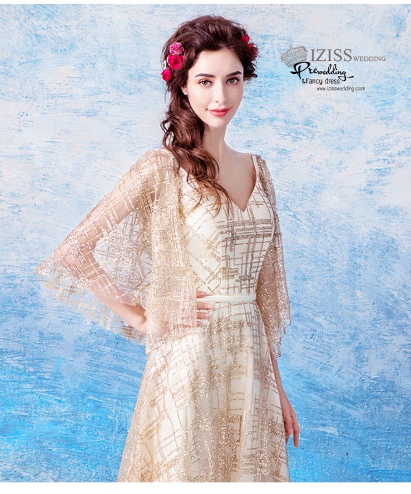 DL062 - **พรีออเดอร์** ชุดราตรี เดรสยาวออกงาน (Night party dresses) ชุดไปงานแต่งงานสวยๆ "ธีมสีทองแต่งกลิตเตอร์"