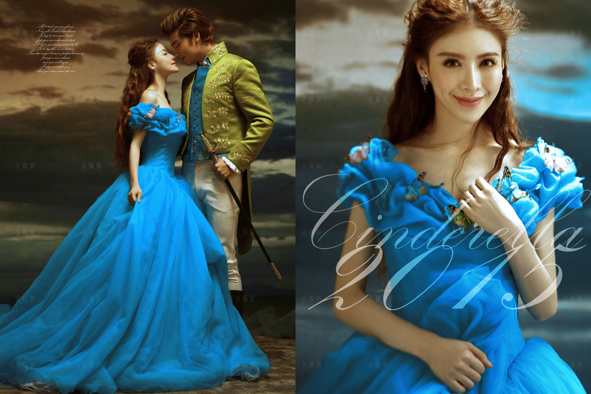 PW358 - **พรีออเดอร์ค่ะ** ชุดคู่ถ่ายพรีเวดดิ้ง (prewedding dress) & ชุดแต่งงานแฟนซี (Fancy wedding dress)ชายหญิง "ธีมสีเจ้าหญิงสีน้ำเงิน-เจ้าชายชุดสีเขียว"
