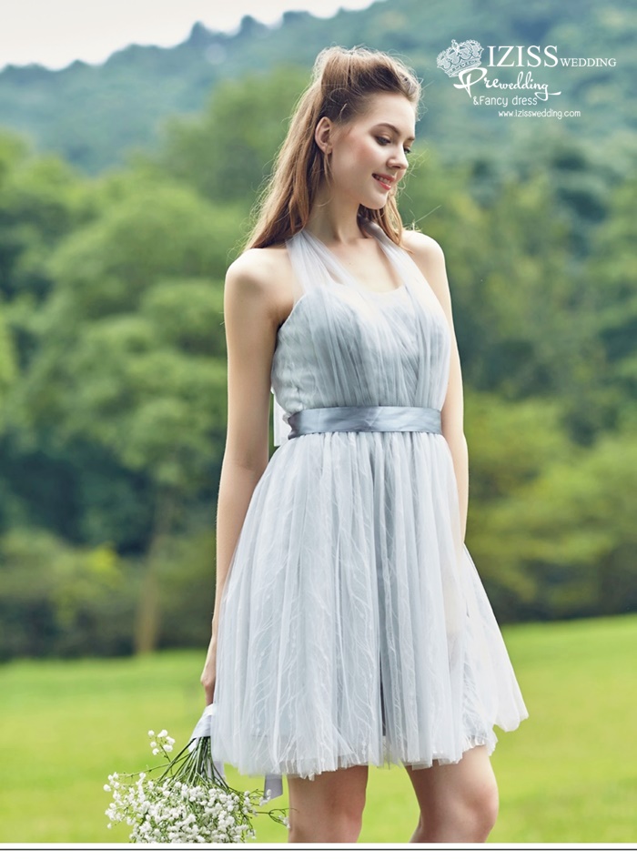 ฺBM0121 - พรีออเดอร์ ชุดเพื่อนเจ้าสาวราตรีสั้นธีมสีเขียวมินท์/สีเทา น่ารักมากๆค่ะ