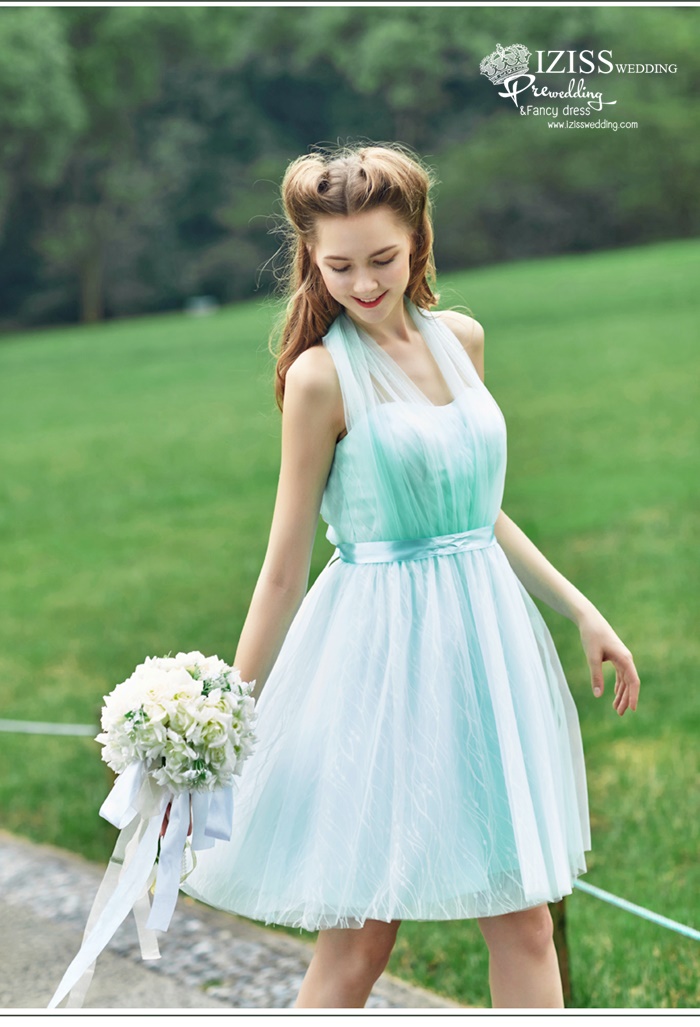 ฺBM0121 - พรีออเดอร์ ชุดเพื่อนเจ้าสาวราตรีสั้นธีมสีเขียวมินท์/สีเทา น่ารักมากๆค่ะ