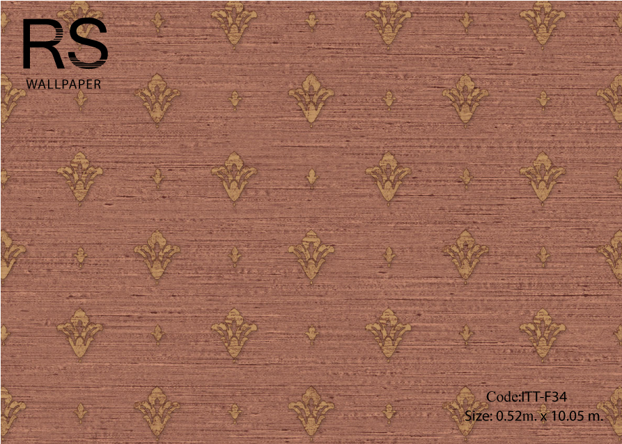 วอลเปเปอร์ลายหลุยส์ดอกเล็กสีทองพื้นเทกเจอร์ผ้าไหมสีแดงอมทอง ITT-F34