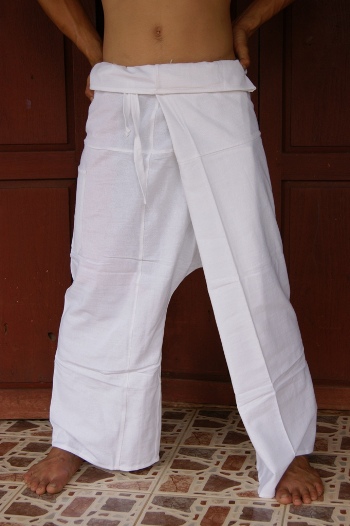 กางเกงชาวเล กางเล กางเกงสะดอ เตี่ยวสะดอ กางเกงสะปา สีขาว Fisherman pants