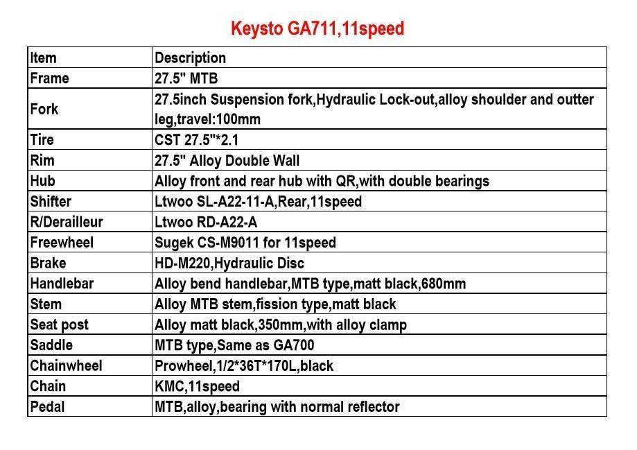 จักรยานเสือภูเขาอลูมิเนียม KEYSTO 2020 GA711 11 สปีด