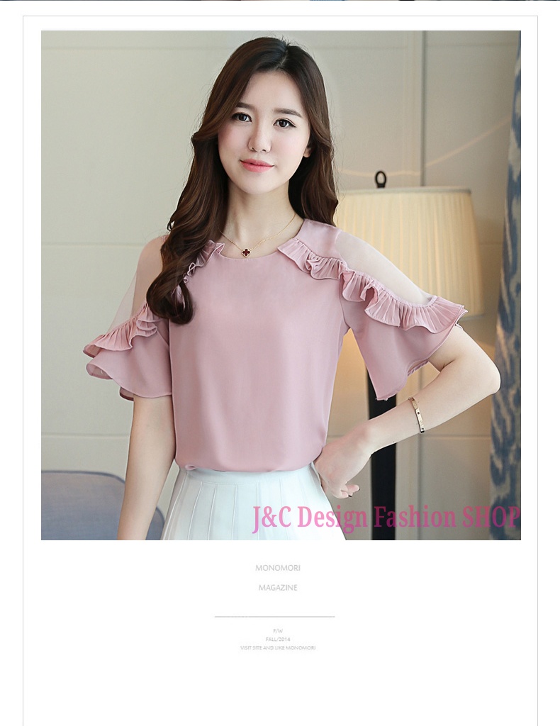 เสื้อทำงานชีฟองสีชมพูกระปิแต่งผ้าอัดพรีทแขนเว้าผ้ามุ้ง เสื้อชีฟองแต่งพรีทสีชมพูกระปิ เสื้อทำงานเกาหลีคอแต่งโบว์ เสื้อสมัครงาน ชุดสมัครงาน เสื้อใส่กับผ้าถุง เสื้อใส่กับผ้าซิ่น
