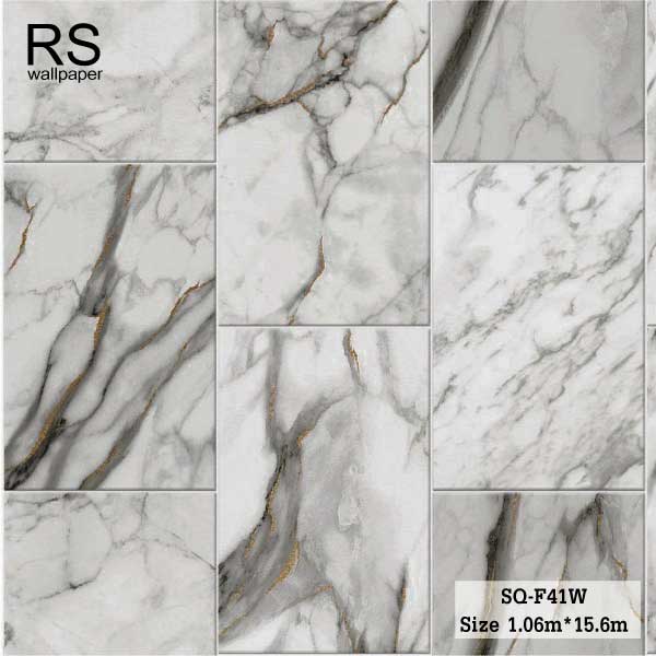 วอลเปเปอร์ ลายกระเบื้องหินอ่อน สีเทาเย็น ปนลายงานสีทอง SQ-F41W
