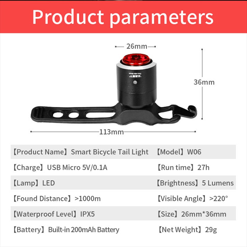 ไฟท้ายจักรยาน Gaciron Auto Lamp แบบรัดหลักอาน ชาร์จ USB
