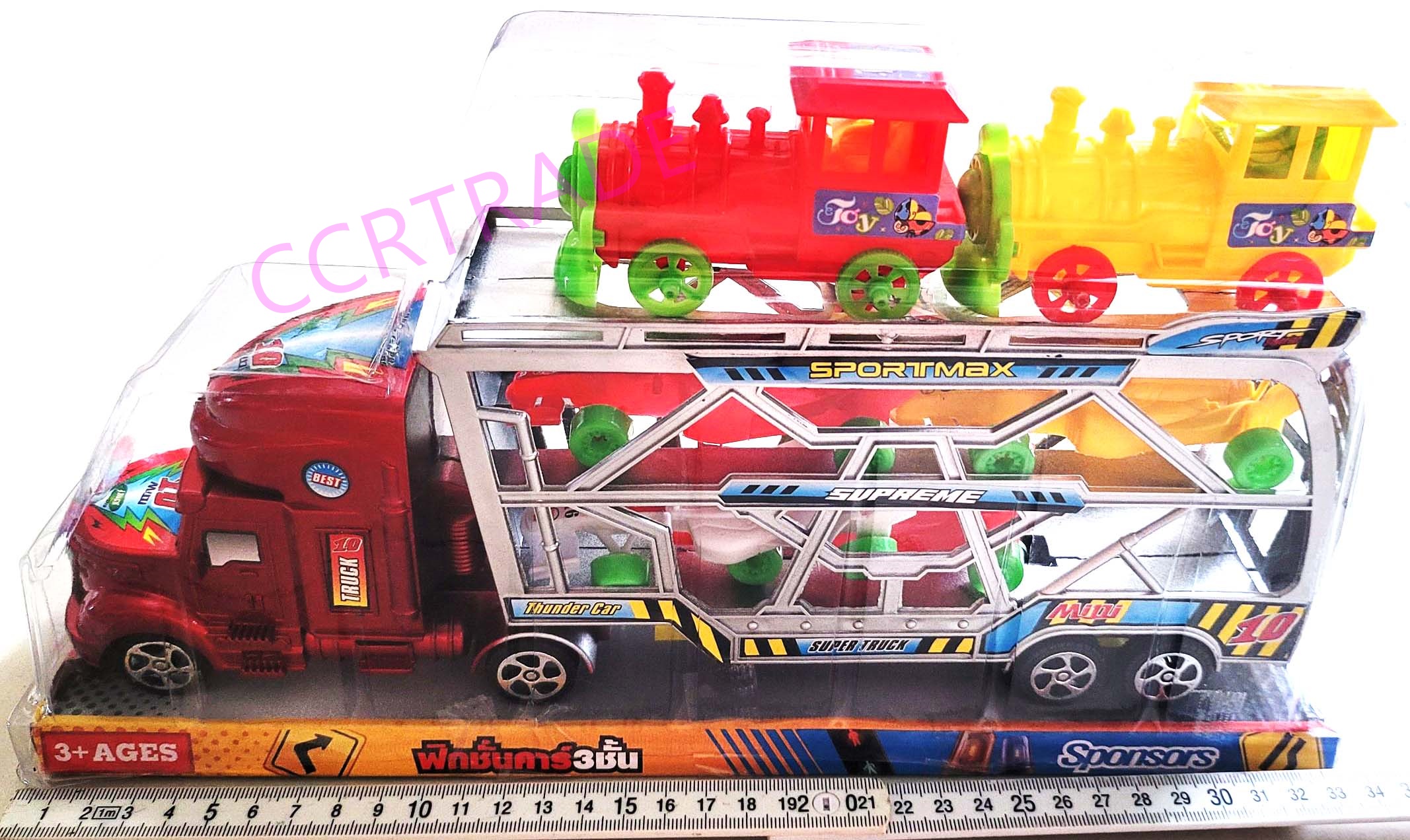 รถบรรทุกสีสด 3 ชั้น มีลานฝาครอบ 18.5x34 ซม.(รุ่นใหม่)(1x3)