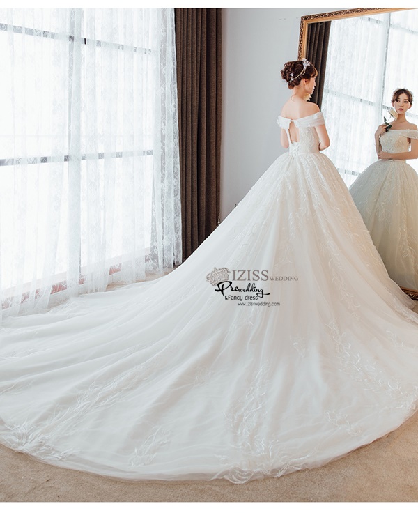 BR346 **พร้อมส่ง**ชุดแต่งงาน&ชุดเจ้าสาวแบบยาวอลังการ สีขาวเกรดพรีเมี่ยม หรูหราน่ารัก สวยโดดเด่นไม่ซ้ำใคร