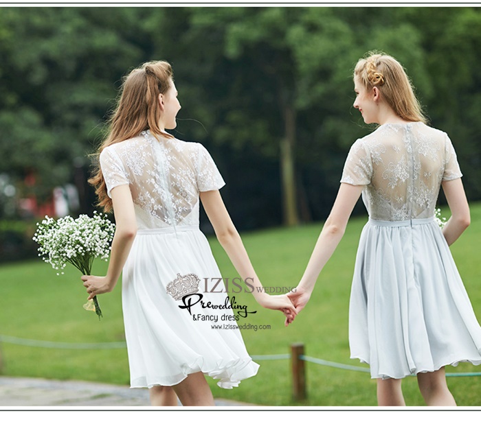 ฺBM0119 - พรีออเดอร์ ชุดเพื่อนเจ้าสาวราตรีสั้นธีมสีขาวและสีเทา น่ารักมากๆค่ะ