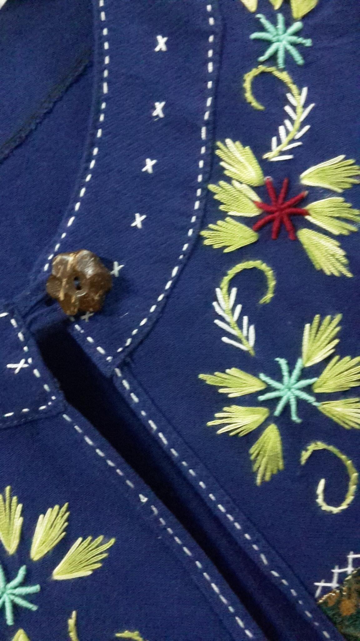 เสื้อผ้าฝ้ายย้อมคราม เสื้อคลุมผ้าฝ้าย เสื้อแจ็คเก็ตผ้าฝ้ายม้อฮ้อม ปักดอกไม้ สำเนา