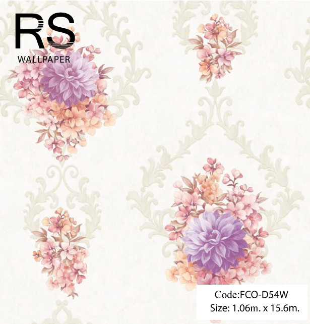 วอลเปเปอร์ลายหลุยส์ดอกไม้โทนสีขาวอมน้ำตาลหม่นๆ FCO-D54W