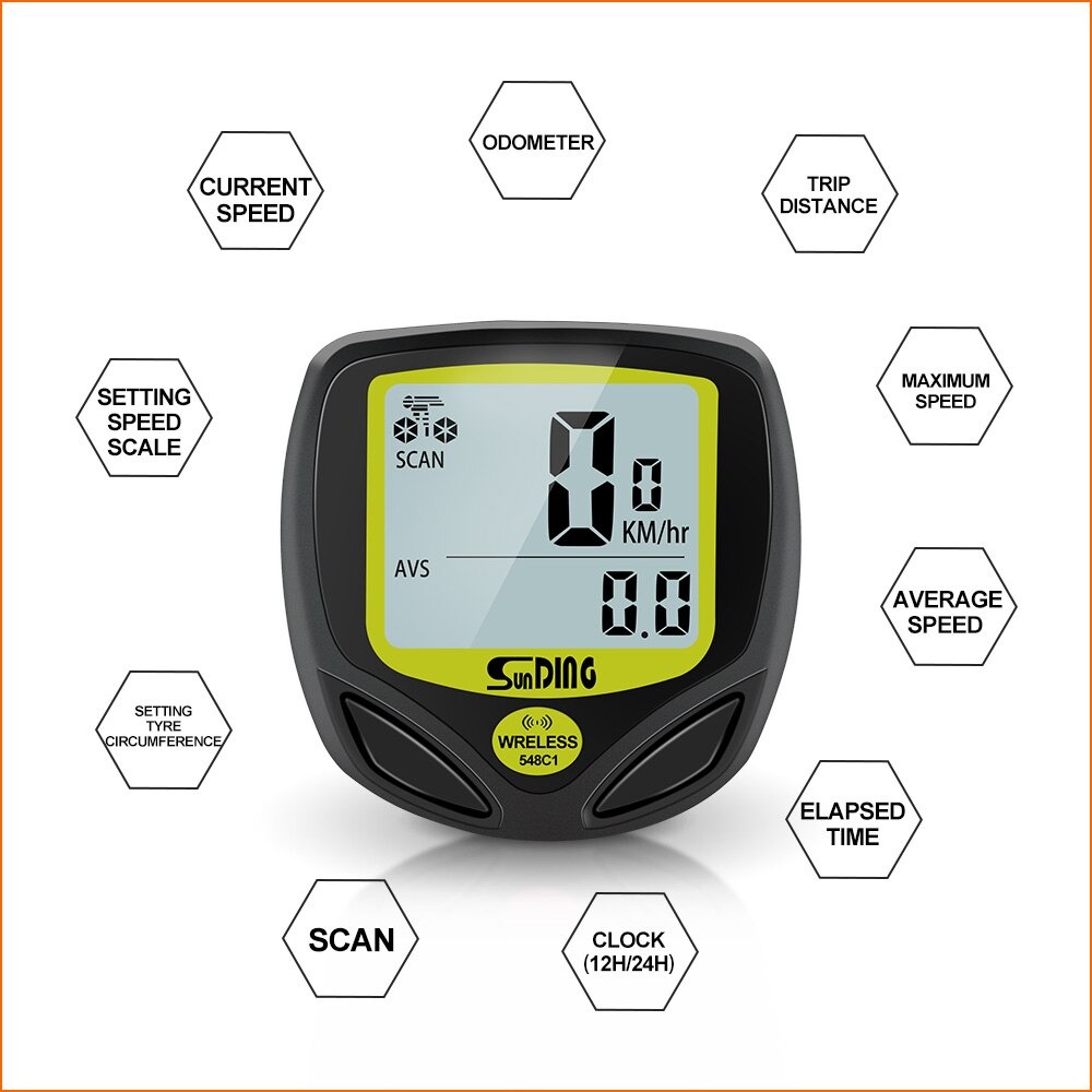 ไมล์จักรยานไร้สาย SUNDING 14 ฟังชั่น รุ่น sd 548c (แพ๊คถุง OPP)