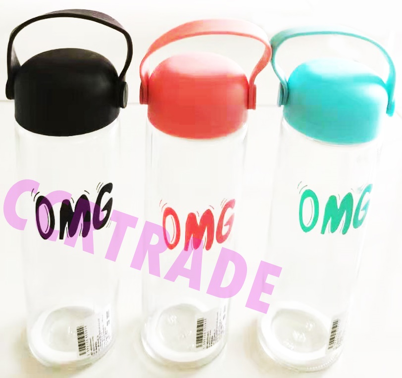 กระบอกแก้วฝาซิลิโคน ลาย OMG 19.5 ซม.(งานหนา)