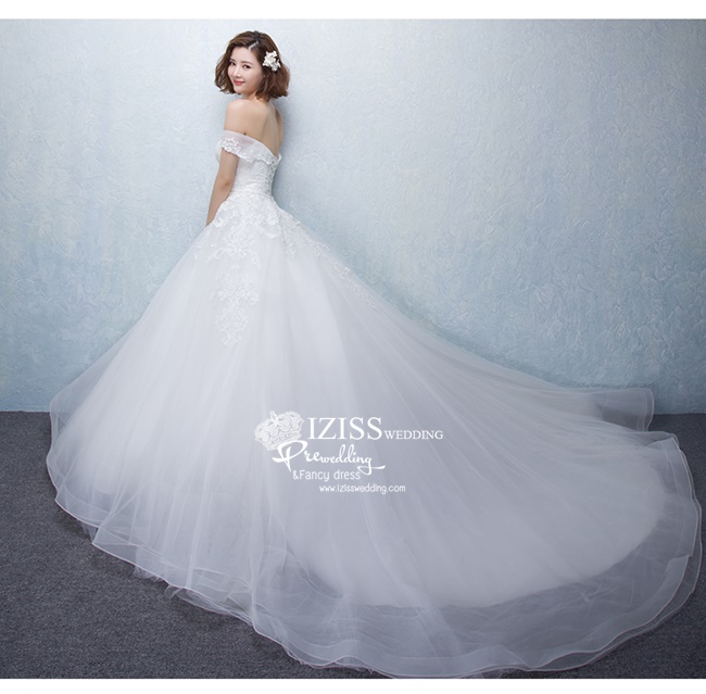 BR135 **พรีออเดอร์**ชุดแต่งงาน&ชุดเจ้าสาวแบบยาวสีขาวเกรดพรีเมี่ยม เปิดไหล่ มีแขน หรูหราน่ารัก สวยโดดเด่นไม่ซ้ำใคร