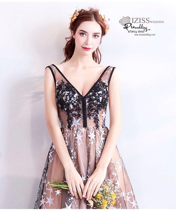 DL075 - **พรีออเดอร์** ชุดราตรี เดรสยาวออกงาน (Night party dresses) ชุดไปงานแต่งงานสวยๆ "ธีมสีกรมแต่งดอก 3D"