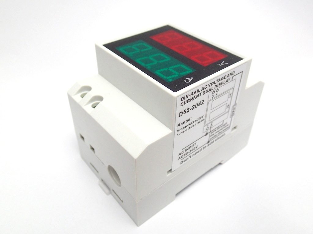 AC 2-in-1 Voltmeter / Ammeter 200-450V 1-99A DIN Rail Mount