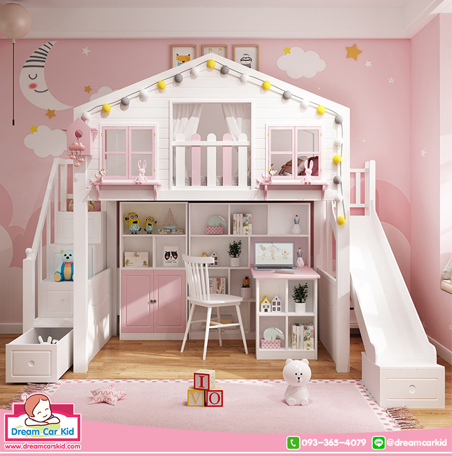 เตียงสูงรุ่น Tree House สีชมพู