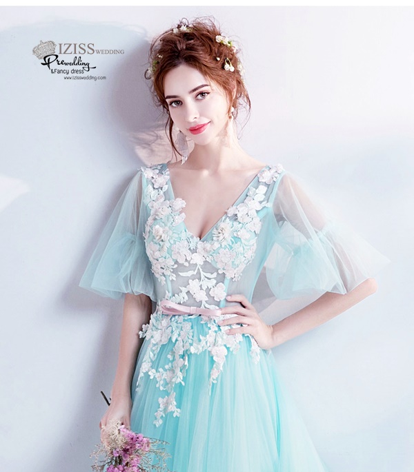 DL018 - **พรีออเดอร์** ชุดราตรี เดรสยาวออกงาน (short dresses) ชุดไปงานแต่งงานสวยๆ "ธีมสีเขียวมินท์"