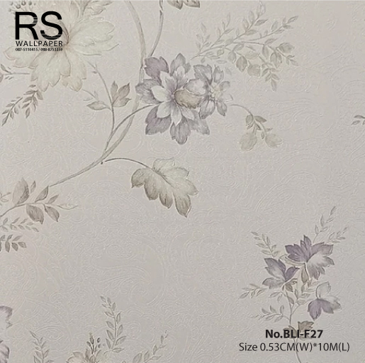 วอลเปเปอร์ ลายดอกไม้สีเทาม่วง พื้นสีขาวหม่น No.BLI-F27