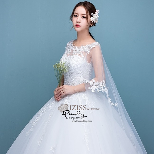 BR238 **พรีออเดอร์**ชุดแต่งงาน&ชุดเจ้าสาวแบบยาวสีขาวเกรดพรีเมี่ยม เปิดไหล่ มีแขน หรูหราน่ารัก สวยโดดเด่นไม่ซ้ำใคร