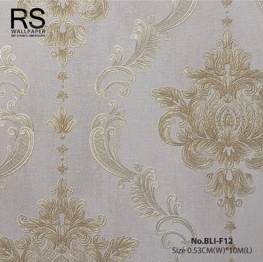 วอลเปเปอร์ ลายหลุยส์สีำน้ำตาลทอง พื้นสีครีมน้ำตาลอ่อน No.BLI-F12