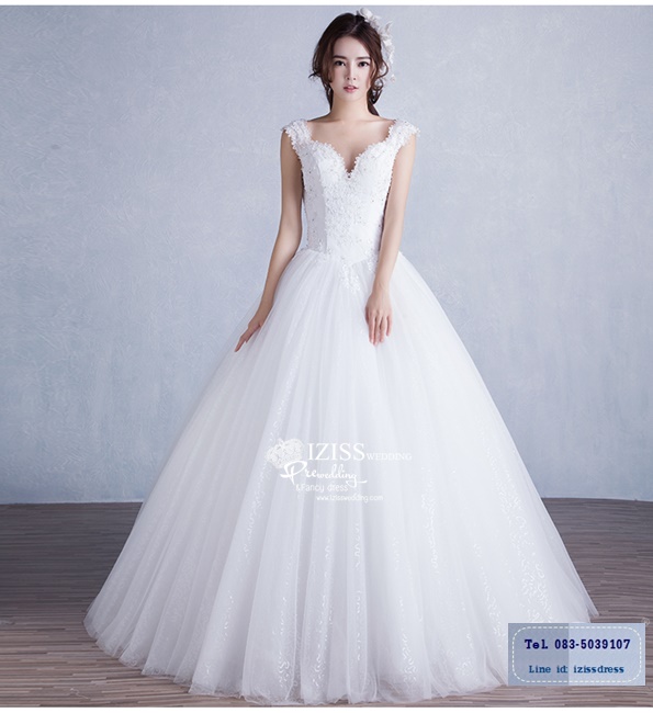 BR193 **พรีออเดอร์**ชุดแต่งงาน&ชุดเจ้าสาวแบบยาวสีขาวเกรดพรีเมี่ยม เปิดไหล่ มีแขน หรูหราน่ารัก สวยโดดเด่นไม่ซ้ำใคร