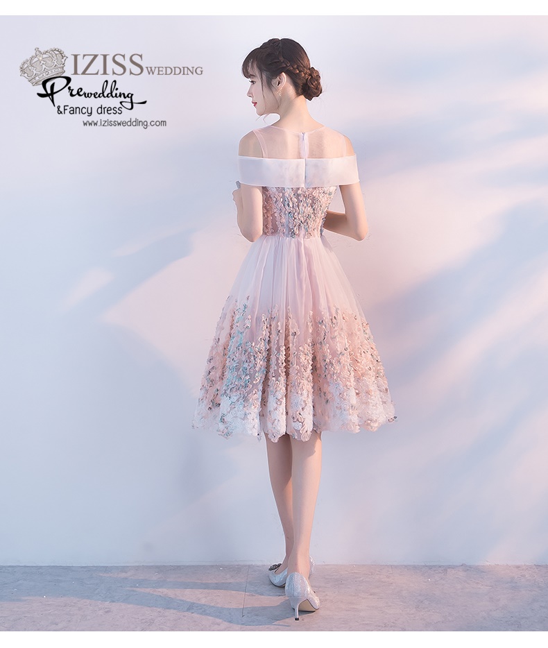 DS037 - **พร้อมส่ง** ชุดราตรี เดรสสั้นออกงาน (short dresses) ชุดไปงานแต่งงานสวยๆ "ธีมสีโอโรสปักดอก 3D"