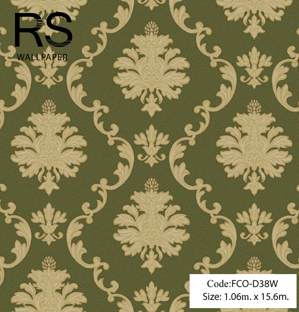 วอลเปเปอร์ลายหลุยส์สีทองเหลืองอ่อนพื้นสีชาเขียว FCO-D38W