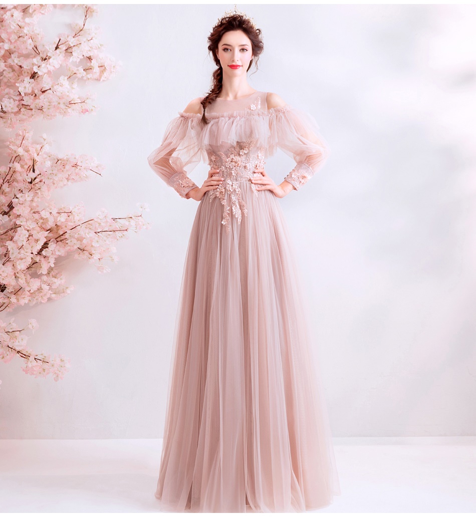 DL109 **พรีออเดอร์** ชุดออกงานสีชมพูกะปิ ชุดราตรี เดรสยาวออกงาน (Night party dresses) ชุดไปงานแต่งงานสวยๆ "ธีมสีชมพูกะปิ"