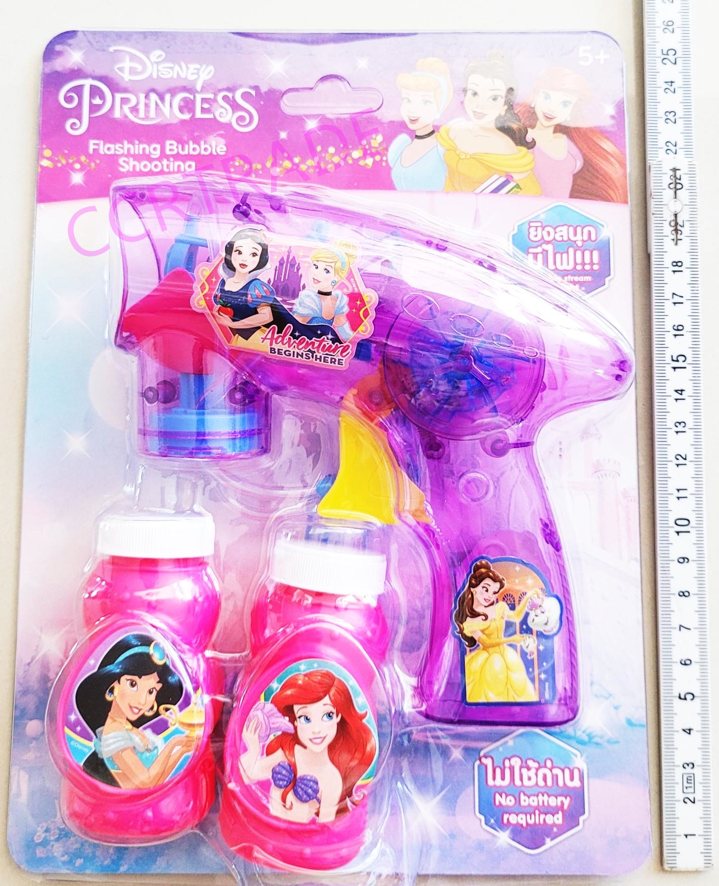 ปืนเป่าฟองเจ้าหญิงดิสนีย์+น้ำยา 2 ขวด มีไฟแผง 19.5x26 ซม.(ลิขสิทธิ์แท้)(1x3)