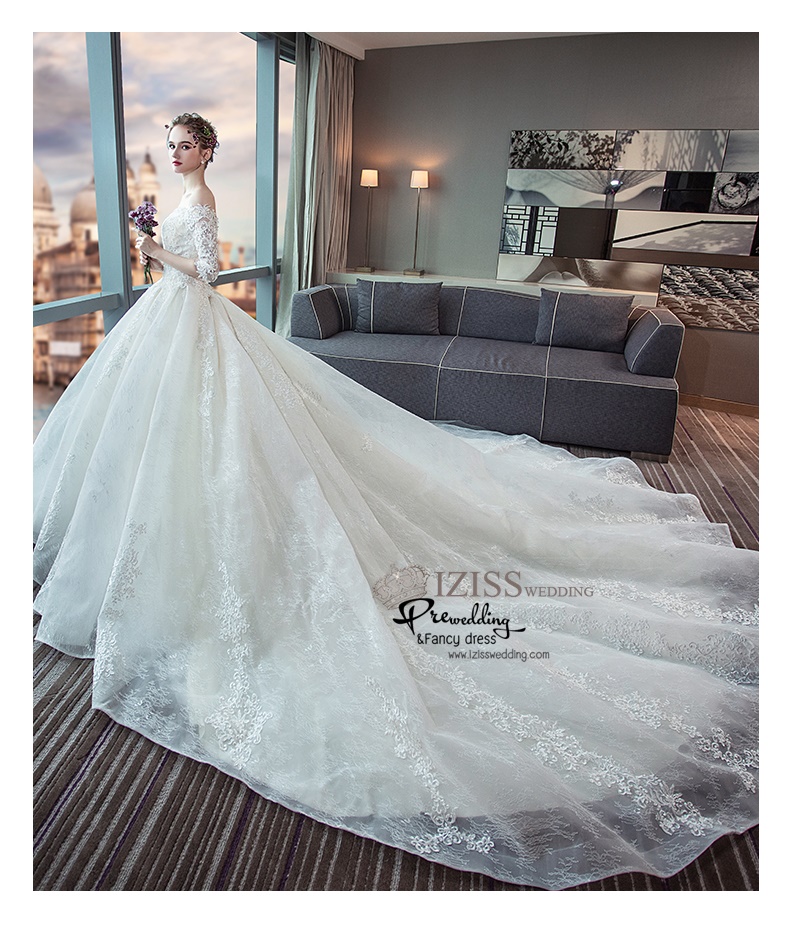 BR336 **พรีออเดอร์**ชุดแต่งงาน&ชุดเจ้าสาวแบบยาวอลังการ สีขาวเกรดพรีเมี่ยม หรูหราน่ารัก สวยโดดเด่นไม่ซ้ำใคร