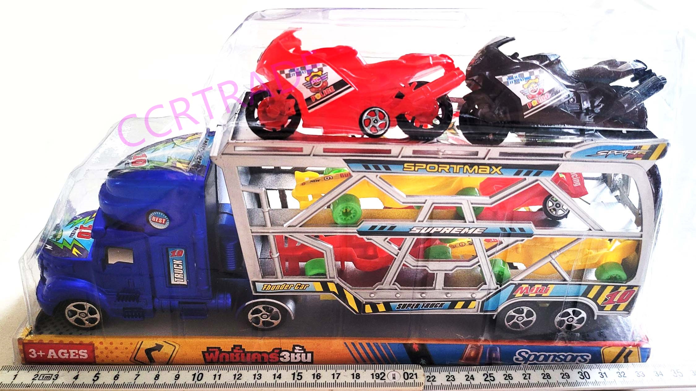 รถบรรทุกสีสด 3 ชั้น มีลานฝาครอบ 18.5x34 ซม.(รุ่นใหม่)(1x3)