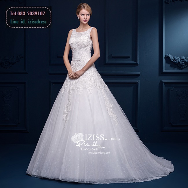 BR174 **พรีออเดอร์**ชุดแต่งงาน&ชุดเจ้าสาวแบบยาวสีขาวเกรดพรีเมี่ยม แขนกุด ซีทรูช่วงเนินอกด้วยผ้าตาข่ายโปร่งตกแต่งลูกไม้สวยหวาน ช่วงเอวแทร็ปผ้าให้ดูผอมเพรียว หรูหราน่ารัก สวยโดดเด่นไม่ซ้ำใคร